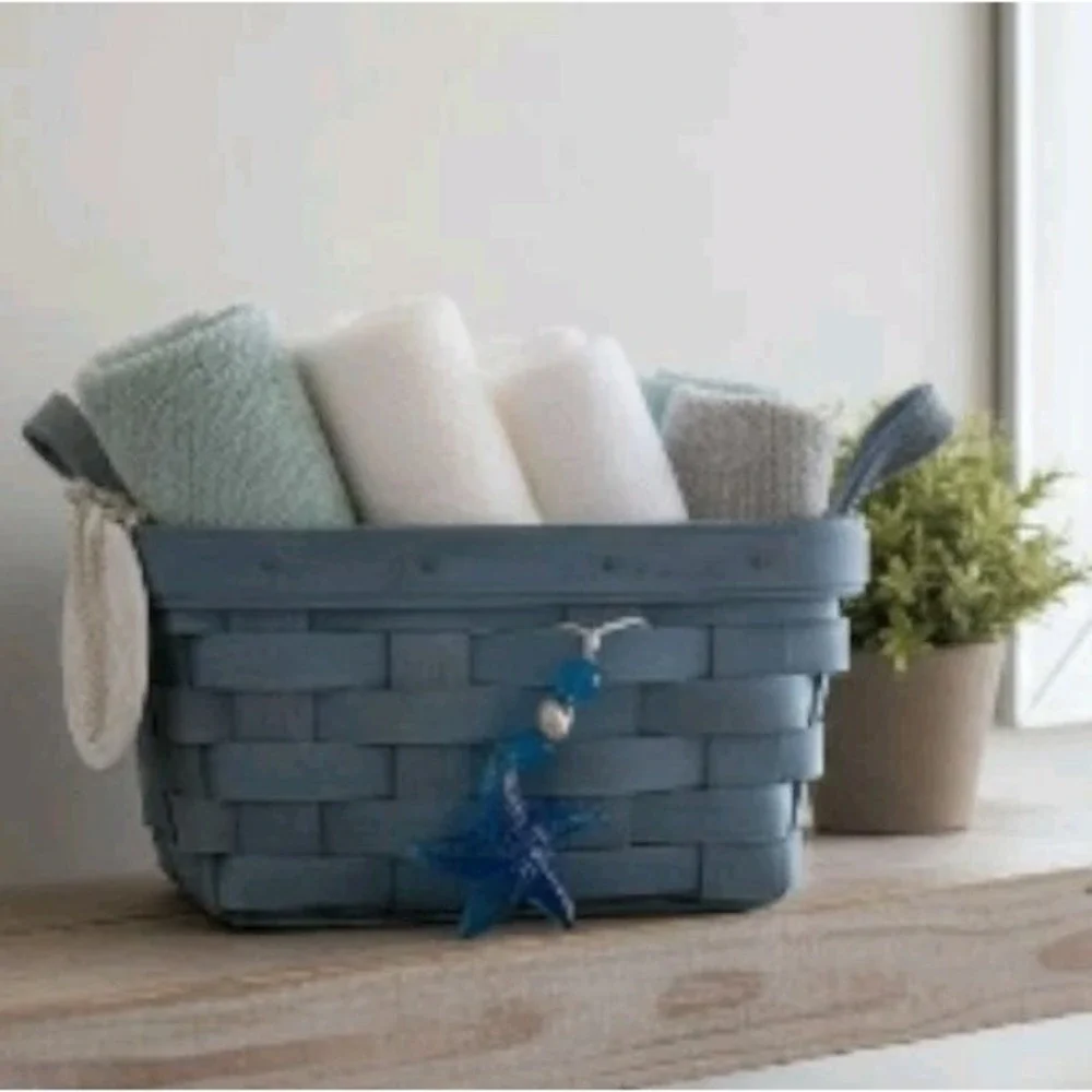Rare Tea Basket‎ w/ Leather Handles 2006 Longaberger Nautical Starfish Sea Beach